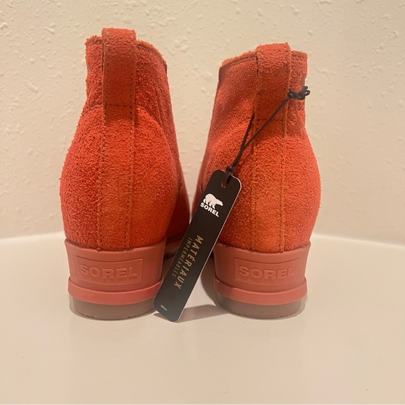 Sorel Evie Waterproof Suede Pull On Wedge Orange Women’s Booties Size 8 NWT - Picture 8 of 16
